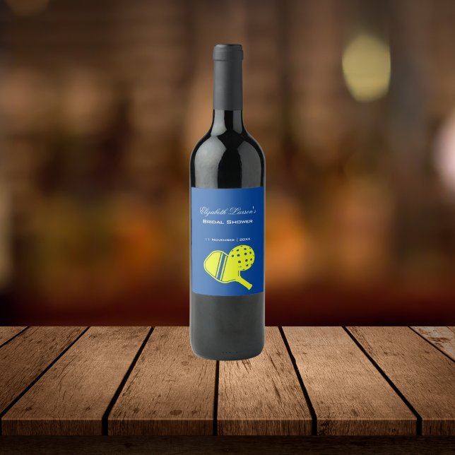 Pickleball Lovers Bridal Shower Neon Blue Wine Label (Creator Uploaded)