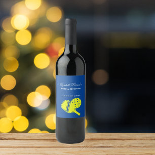 Pickleball Lovers Bridal Shower Neon Blue Wine Label