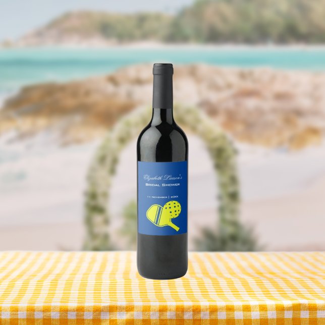 Pickleball Lovers Bridal Shower Neon Blue Wine Label (Creator Uploaded)