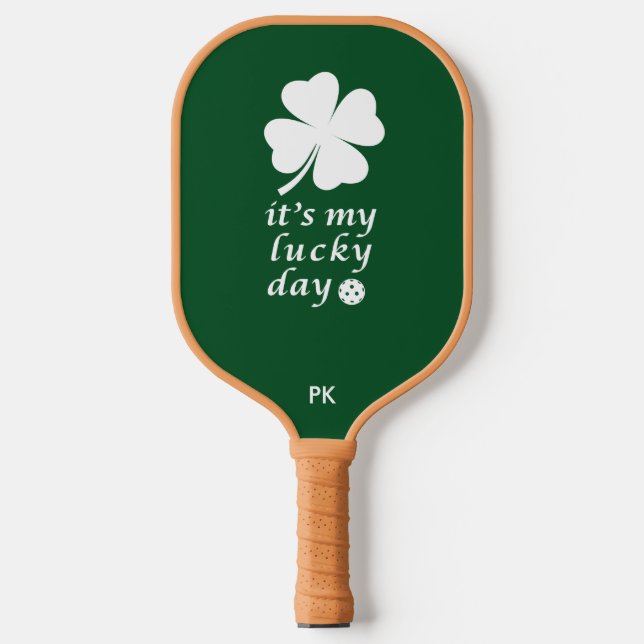 Pickleball Lucky Day Shamrock Funny Green Paddle (Front)