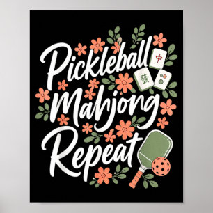 Pickleball Mahjong Repeat Flower Floral Paddle Poster