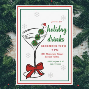 Pickleball Martini Christmas Holiday Drinks Santa Invitation