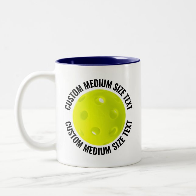 Pickleball & Medium Text NAVY BLUE 11oz Custom Two-Tone Coffee Mug (Left)