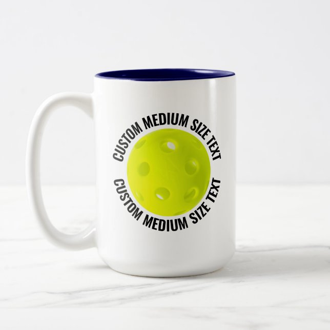 Pickleball & Medium Text NAVY BLUE 15oz Custom Two-Tone Coffee Mug (Left)