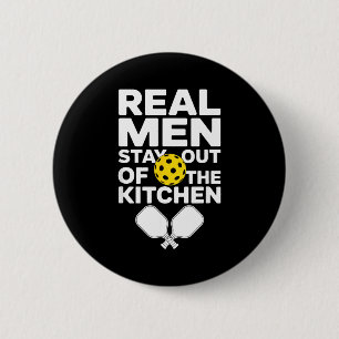 Pickleball men kitchen joke funny graphic for 6 cm round badge