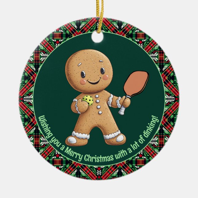  Pickleball🎄 Merry Christmas, custom text Ceramic Ornament (Front)