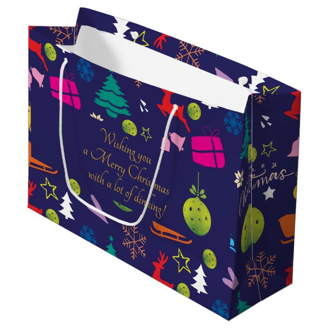 Pickleball🎄 Merry Christmas, custom text Large Gift Bag (Front Angled)