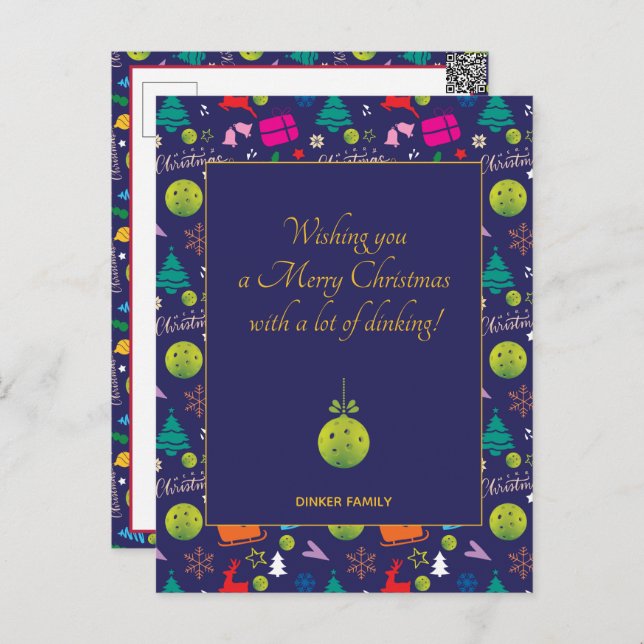  Pickleball🎄 Merry Christmas, custom text Postcard (Front/Back)