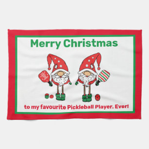 Pickleball Merry Christmas horizontal Kitchen Towe Tea Towel