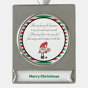 Pickleball Merry Christmas Silver Plated Banner Ornament