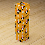 🐧 Pickleball Merry Christmas 🎁  Wine Box<br><div class="desc">Yellow,  white and black Christmas pickleball wine box with penguins playing pickleball and snowflakes on yellow background. Great idea to wrap up you presents for you pickleball friend or family member</div>