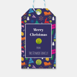  Pickleball🎄 Merry Christmas Wrapping navy blue Gift Tags