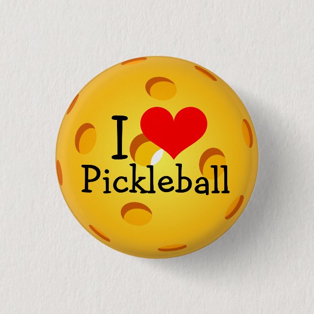 Pickleball Mini Button: I Love Pickleball 3 Cm Round Badge (Front)