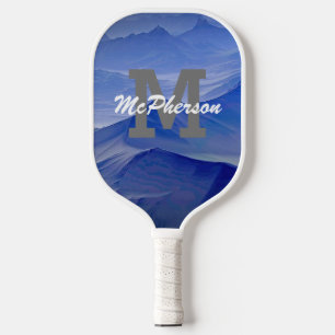 Pickleball Monogram and Name Blue Background Paddle