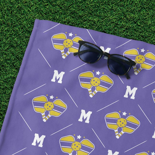 Pickleball Monogram Initial Pattern Beach Towel (Creator Uploaded)