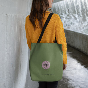 Pickleball Monogram Olive Green & Pink Tote Bag
