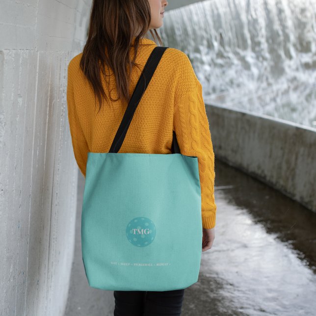 Pickleball Monogram Robin's Egg Blue Tote Bag (Creator Uploaded)