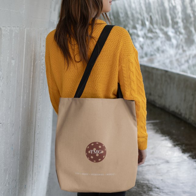 Pickleball Monogram Sandy Brown Tote Bag (Creator Uploaded)
