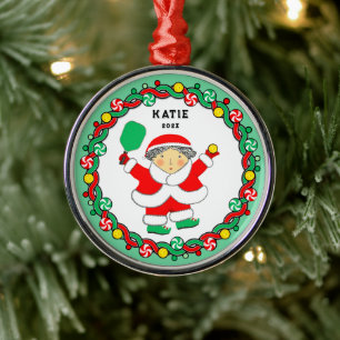 Pickleball Mrs. Claus Ceramic Ornament