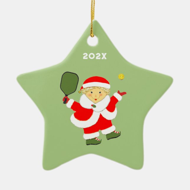 Pickleball Mrs. Claus Christmas Ceramic Tree Decoration (Front)