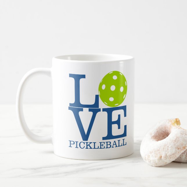 Pickleball Mug: "LOVE PICKLEBALL" Coffee Mug (With Donut)