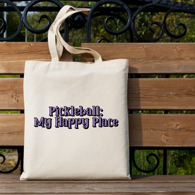 Pickleball: My Happy Place Retro Text Tote Bag (Creator Uploaded)