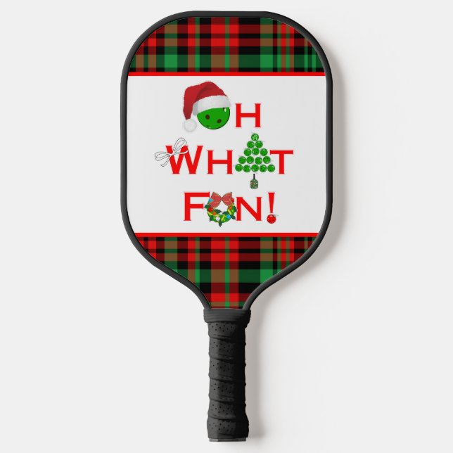 Pickleball Oh What Fun Red and Green Plaid Paddle (Front)