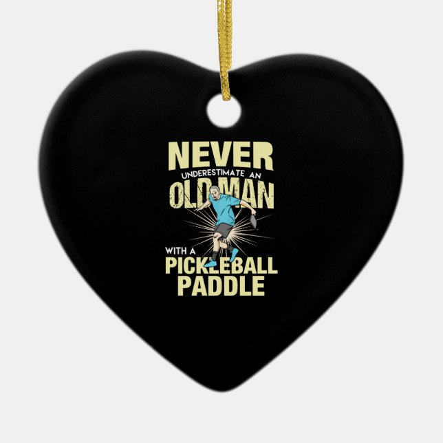 Pickleball - Old Man With A Pickleball Paddle Ceramic Ornament (Front)