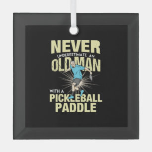 Pickleball - Old Man With A Pickleball Paddle Glass Tree Decoration