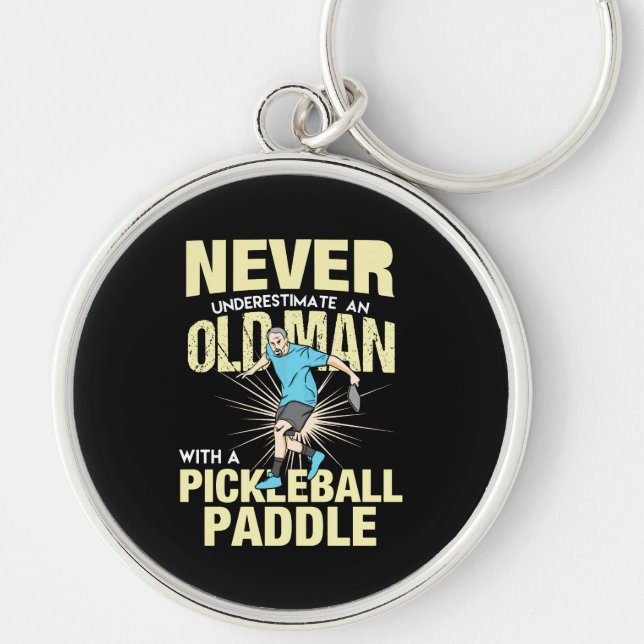 Pickleball - Old Man With A Pickleball Paddle Key Ring (Front)