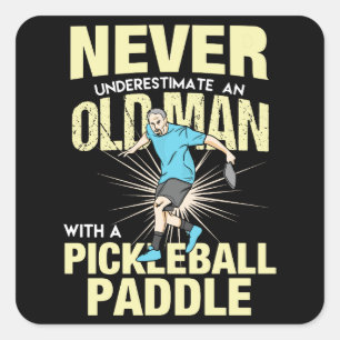 Pickleball - Old Man With A Pickleball Paddle Square Sticker
