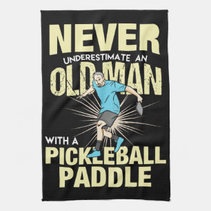 Pickleball - Old Man With A Pickleball Paddle Tea Towel