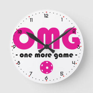 Pickleball One More Game white / pink Round Clock