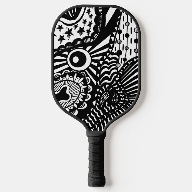 Pickleball paddle art black white doodle  (Front)