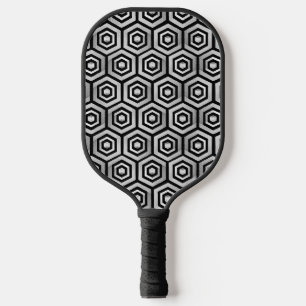 Pickleball Paddle Black White Hexagon Geometric