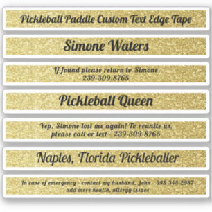 Pickleball Paddle Edge Tape Custom Name Gold ICE
