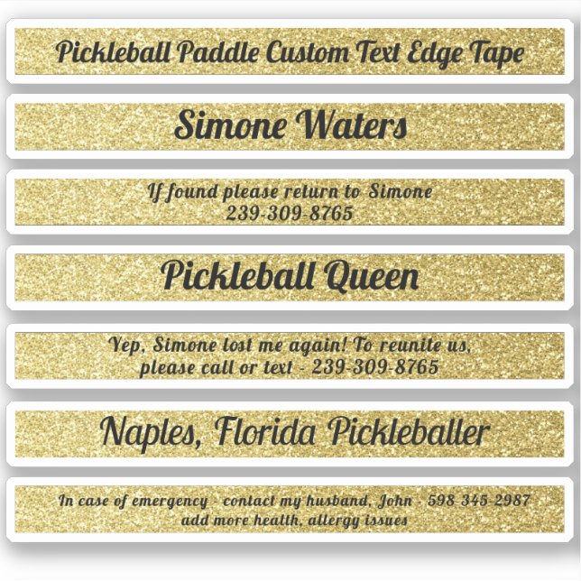 Pickleball Paddle Edge Tape Custom Name Gold ICE (Front)