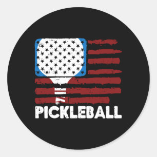 Pickleball Paddle Flag Pickle Ball Patriot Men Classic Round Sticker
