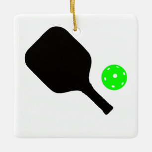 Pickleball paddle & green ball ceramic ornament