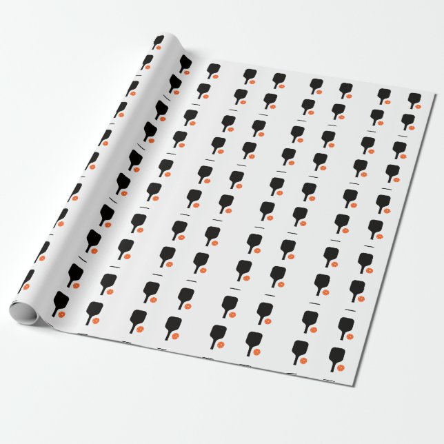 Pickleball paddle & orange pickleball wrapping paper (Unrolled)