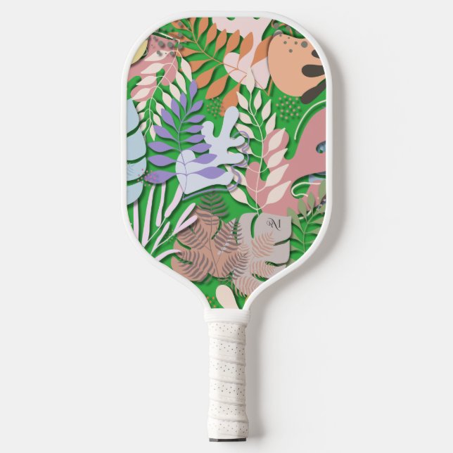 Pickleball Paddle : Organic Leaves (green/blue) (Front)