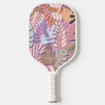 Pickleball Paddle : Organic Leaves (pink/grey)