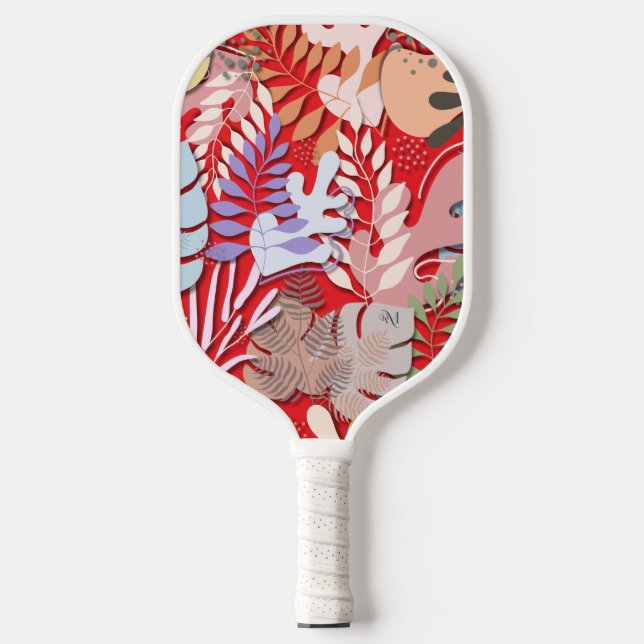Pickleball Paddle : Organic Leaves (red/black) (Front)