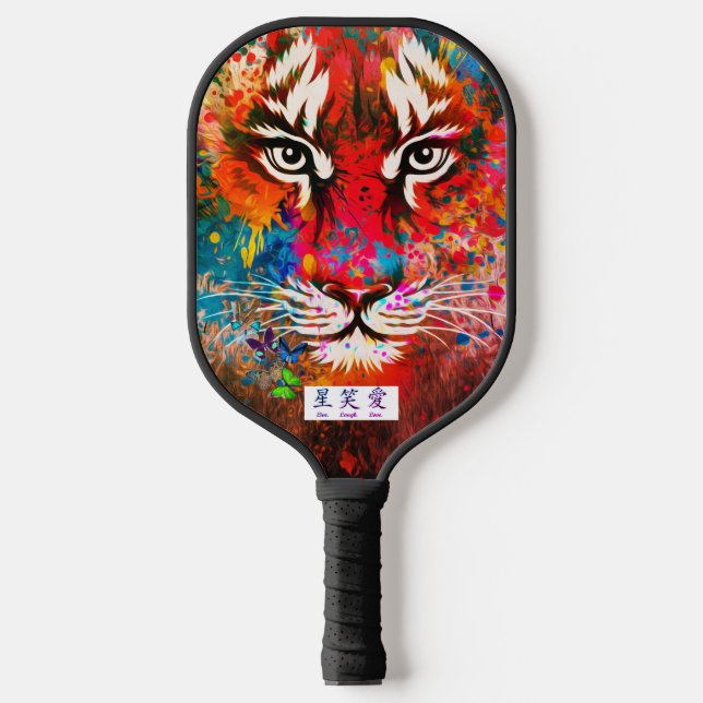 Pickleball Paddle PAINTED TIGER WITH KANJI SYMBOLS (Front)