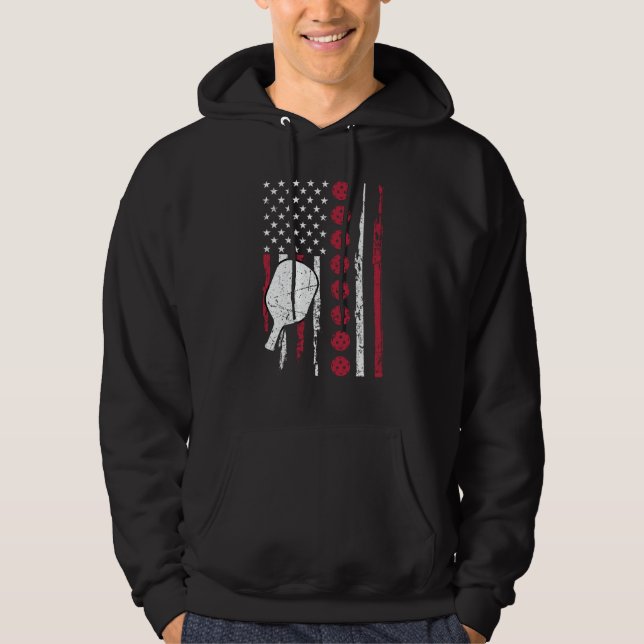 Pickleball Paddle Patriotic US Flag 4Th Of July Hoodie (Front)