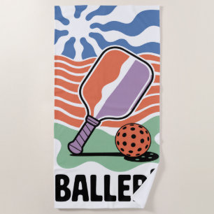 Pickleball Paddle Power With BALLER! Graphic Gift Beach Towel
