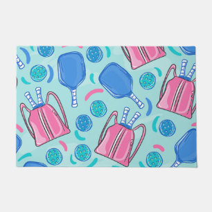 Pickleball Paddles and Balls Blue Doormat