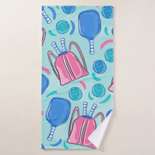 Pickleball Paddles and Balls Blue Preppy  Bath Towel