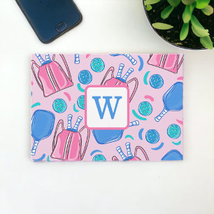 Pickleball Paddles and Balls Pink Preppy Initial Thank You Card