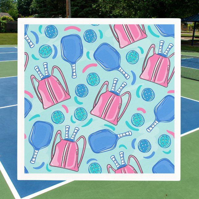 Pickleball Paddles and Balls Preppy Blue Party Napkin (Creator Uploaded)